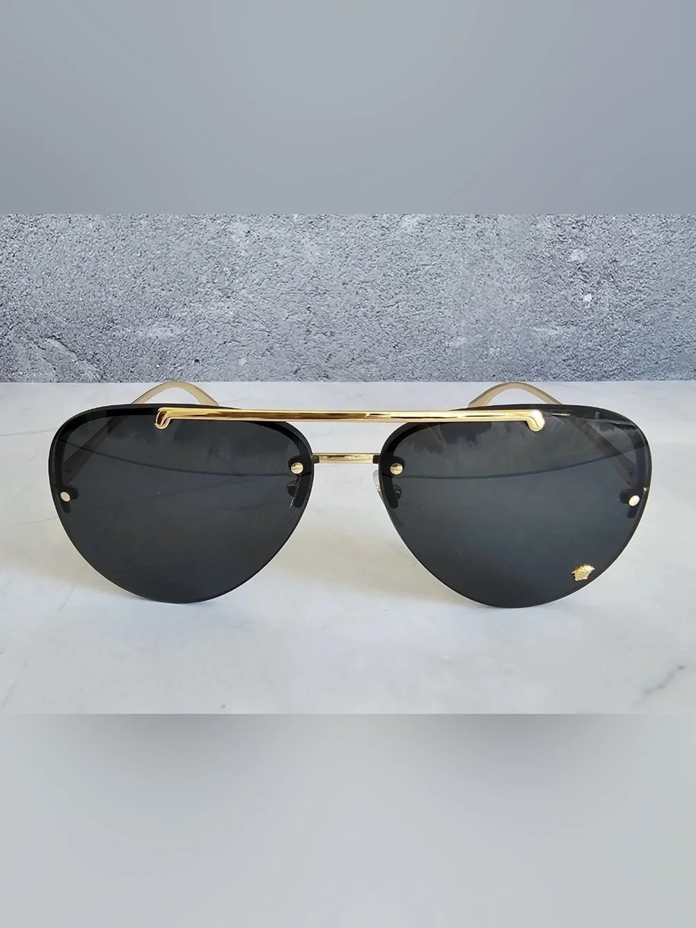Versace Men’s Gold Frame with Black Lenses Aviator Sunglasses